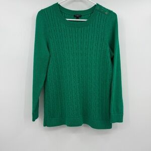 Talbots Sweater Women 1X Petite Green Cable Knit Preppy Long Sleeve Pullover